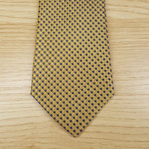 BLOOMINGDALES MENS STORE Neck Tie Mustard Yellow Micro Dot 100% Silk Classic - Picture 1 of 4